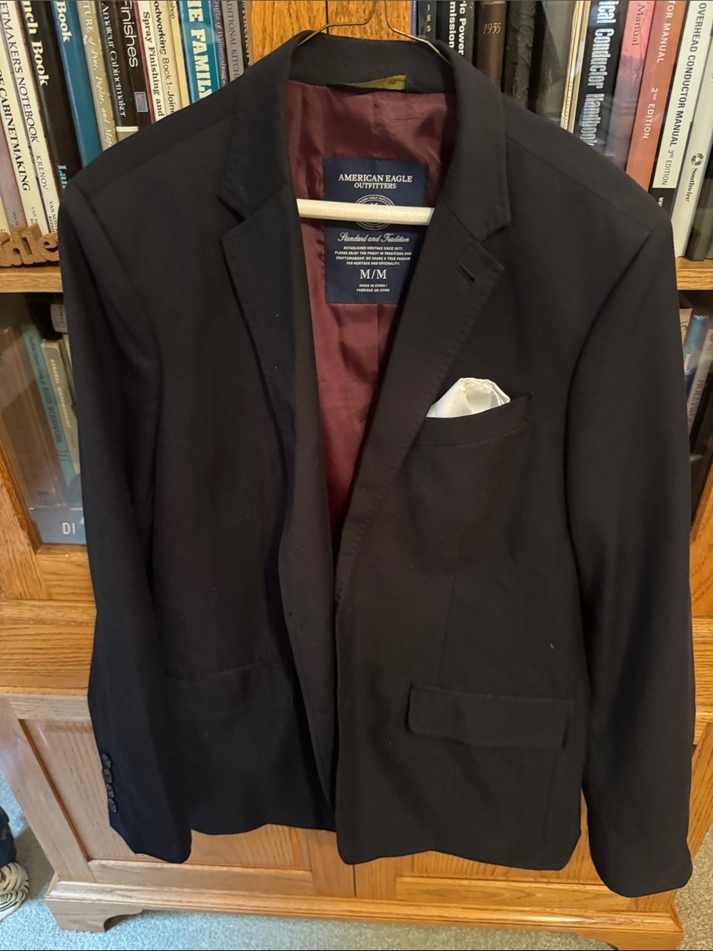 American Eagle Outfitters Black Sport Coat with Maroon Lining